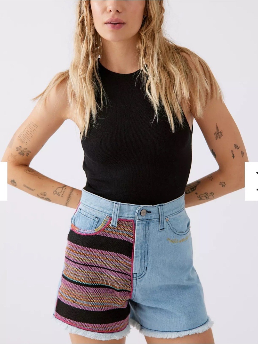 BDG Urban Outfitters Blanket Patchwork A-Line Cutoff Denim Short Size 26